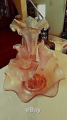 Fenton 75th Anniversary Pink Iridescent Stretch Glass 4 Cone Epergne