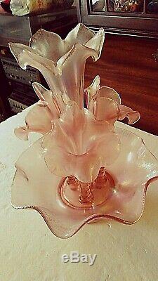 Fenton 75th Anniversary Pink Iridescent Stretch Glass 4 Cone Epergne