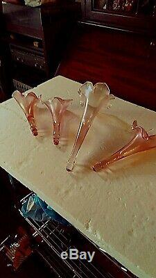 Fenton 75th Anniversary Pink Iridescent Stretch Glass 4 Cone Epergne