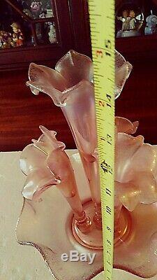 Fenton 75th Anniversary Pink Iridescent Stretch Glass 4 Cone Epergne