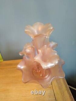 Fenton 75th Anniversary Pink Velva Rose 5 Piece Epergne Stretch Carnival Glass