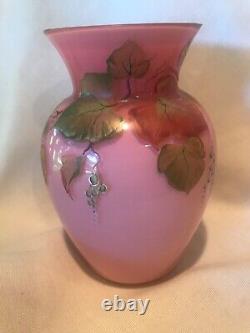 Fenton Art Glass 2002 Centennial Hand Painted Coral Vase Shelley Fenton signed