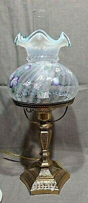 Fenton Art Glass 20 Student Desk Table Lamp Pink & Purple Flowers