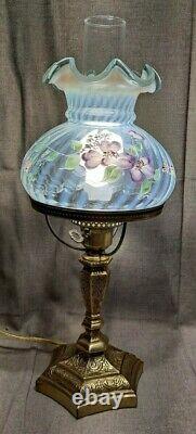 Fenton Art Glass 20 Student Desk Table Lamp Pink & Purple Flowers