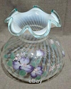 Fenton Art Glass 20 Student Desk Table Lamp Pink & Purple Flowers