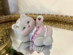 Fenton Art Glass Blue Pink Burmese Ladybug Satin Bear Hand Painted Figure