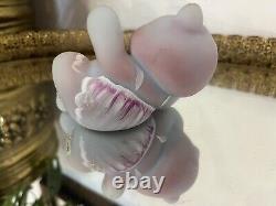 Fenton Art Glass Blue Pink Burmese Ladybug Satin Bear Hand Painted Figure