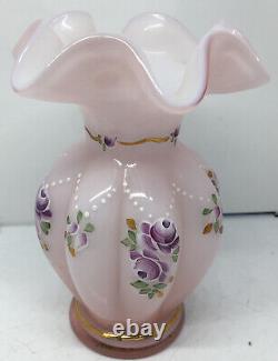 Fenton Art Glass Charleton Collection Pink Signed 2003 Vase 5.25
