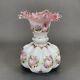Fenton Art Glass Charleton Vase 8 1/4 Double Crimped Pink White Ruffled Edge