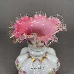 Fenton Art Glass Charleton Vase 8 1/4 Double Crimped Pink White Ruffled Edge