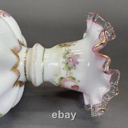 Fenton Art Glass Charleton Vase 8 1/4 Double Crimped Pink White Ruffled Edge