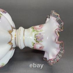 Fenton Art Glass Charleton Vase 8 1/4 Double Crimped Pink White Ruffled Edge
