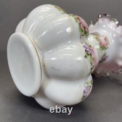 Fenton Art Glass Charleton Vase 8 1/4 Double Crimped Pink White Ruffled Edge