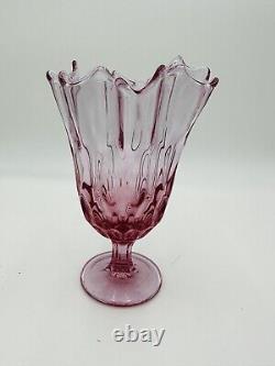 Fenton Art Glass Colonial Purplish Pink Handkerchief Vase Lily's Of The Valley