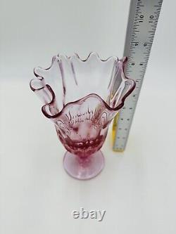 Fenton Art Glass Colonial Purplish Pink Handkerchief Vase Lily's Of The Valley