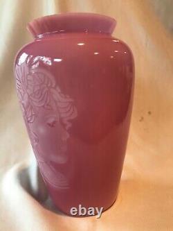 Fenton Art Glass Connoisseur Collection 1983 9 Sculptured Rose Quartz Vase