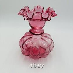 Fenton Art Glass Cranberry Mellon Ruffled Vase Vintage Pink USA Home Decor 8 in
