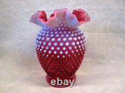 Fenton Art Glass Cranberry Opalescent HOBNAIL Crimpt 7 7/8 tall Vase Pink