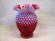 Fenton Art Glass Cranberry Opalescent HOBNAIL Crimpt 7 7/8 tall Vase Pink