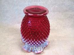 Fenton Art Glass Cranberry Opalescent HOBNAIL Crimpt 7 7/8 tall Vase Pink