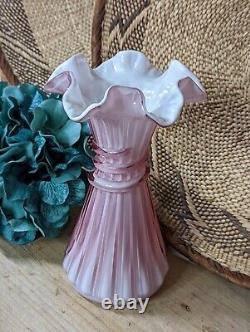Fenton Art Glass Dusty Rose Overlay Vintage Wheat Vase