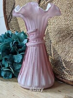 Fenton Art Glass Dusty Rose Overlay Vintage Wheat Vase