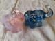 Fenton Art Glass Elephants Pair Of 2 Pink & Indigo Blue Handpainted