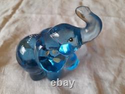 Fenton Art Glass Elephants Pair Of 2 Pink & Indigo Blue Handpainted