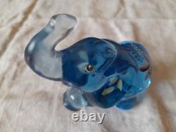 Fenton Art Glass Elephants Pair Of 2 Pink & Indigo Blue Handpainted