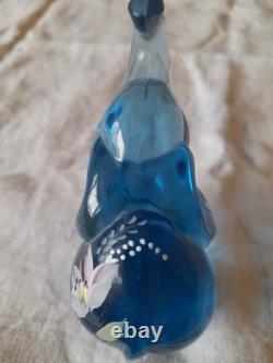 Fenton Art Glass Elephants Pair Of 2 Pink & Indigo Blue Handpainted