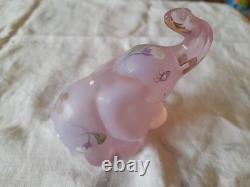 Fenton Art Glass Elephants Pair Of 2 Pink & Indigo Blue Handpainted