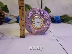 Fenton Art Glass Empress Rose Hand Painted Flowers Mini Clock by J Huffman#F07