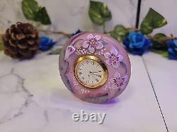 Fenton Art Glass Empress Rose Hand Painted Flowers Mini Clock by J Huffman#F07