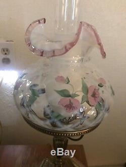 Fenton Art Glass French Opalescent Diamond Pink Flowered Lamp