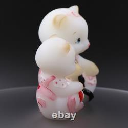 Fenton Art Glass Hand Painted Mama and Baby Bear in Pink Jumper Set of 2