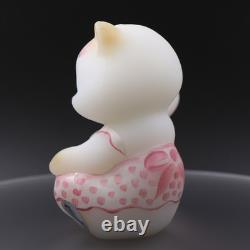 Fenton Art Glass Hand Painted Mama and Baby Bear in Pink Jumper Set of 2