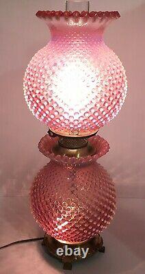 Fenton Art Glass Hobnail Table Lamp Cranberry Pink Red Gone With The Wind