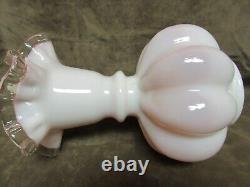 Fenton Art Glass Large 9 Peach Crest Pink White Clear Ruffled Melon Rib Vase