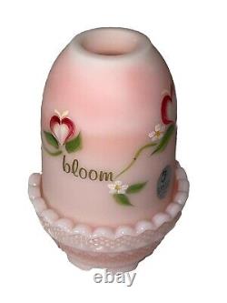 Fenton Art Glass Light Pink Fairy Lamp Handpainted Floral Signed By Artist