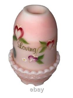 Fenton Art Glass Light Pink Fairy Lamp Handpainted Floral Signed By Artist