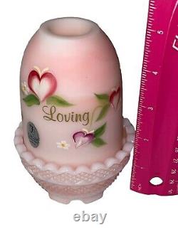 Fenton Art Glass Light Pink Fairy Lamp Handpainted Floral Signed By Artist