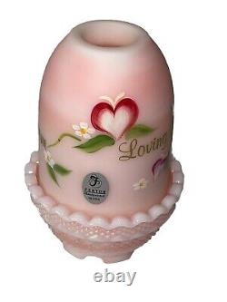 Fenton Art Glass Light Pink Fairy Lamp Handpainted Floral Signed By Artist