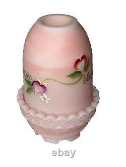 Fenton Art Glass Light Pink Fairy Lamp Handpainted Floral Signed By Artist