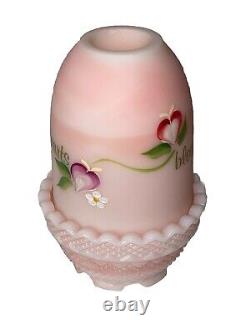 Fenton Art Glass Light Pink Fairy Lamp Handpainted Floral Signed By Artist
