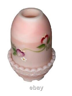 Fenton Art Glass Light Pink Fairy Lamp Handpainted Floral Signed By Artist