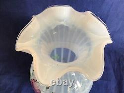 Fenton Art Glass Martha Rose Ribbed Opalescent Hand Painted 9 Vase