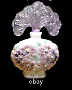 Fenton Art Glass New Century Collection White Satin Violet/Pink Perfume Bottle