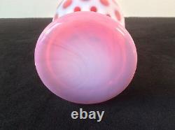 Fenton Art Glass Opalescent Cranberry Pink Coin Dot Ruffled XL Vase 8.75 MCM