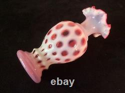 Fenton Art Glass Opalescent Cranberry Pink Coin Dot Ruffled XL Vase 8.75 MCM