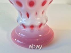 Fenton Art Glass Opalescent Cranberry Pink Coin Dot Ruffled XL Vase 8.75 MCM